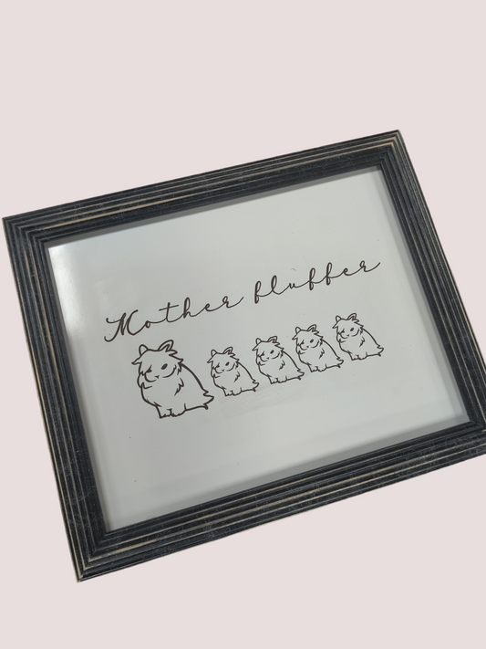 Mother fluffer lionhead engraved framed picture