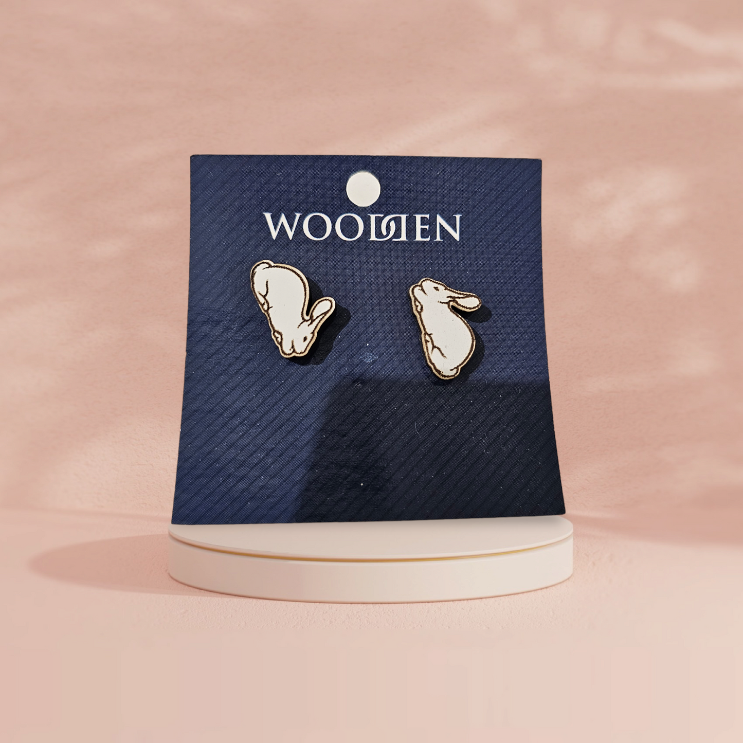 Rabbit breed white wooden stud earrings